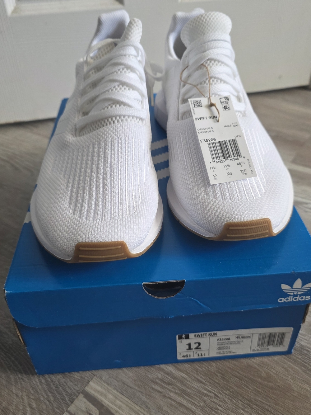 adidas White Swift Run Knit Men's Sneakers with Gum Accents - Picture 3 of 5